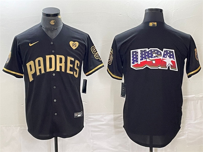 Men's San Diego Padres Team Big Logo Black Gold With Patch Cool Base Stitched Baseball Jersey